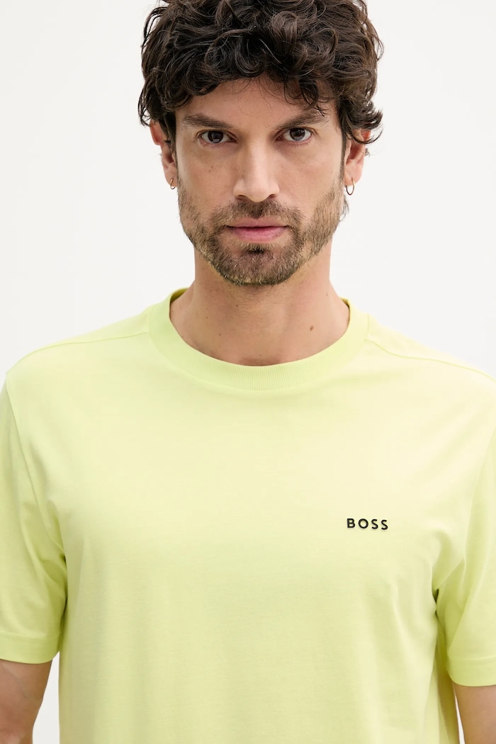 Oblačila BOSS Green kratka majica moška bombažna z elastanom Tee 50506373 zelena