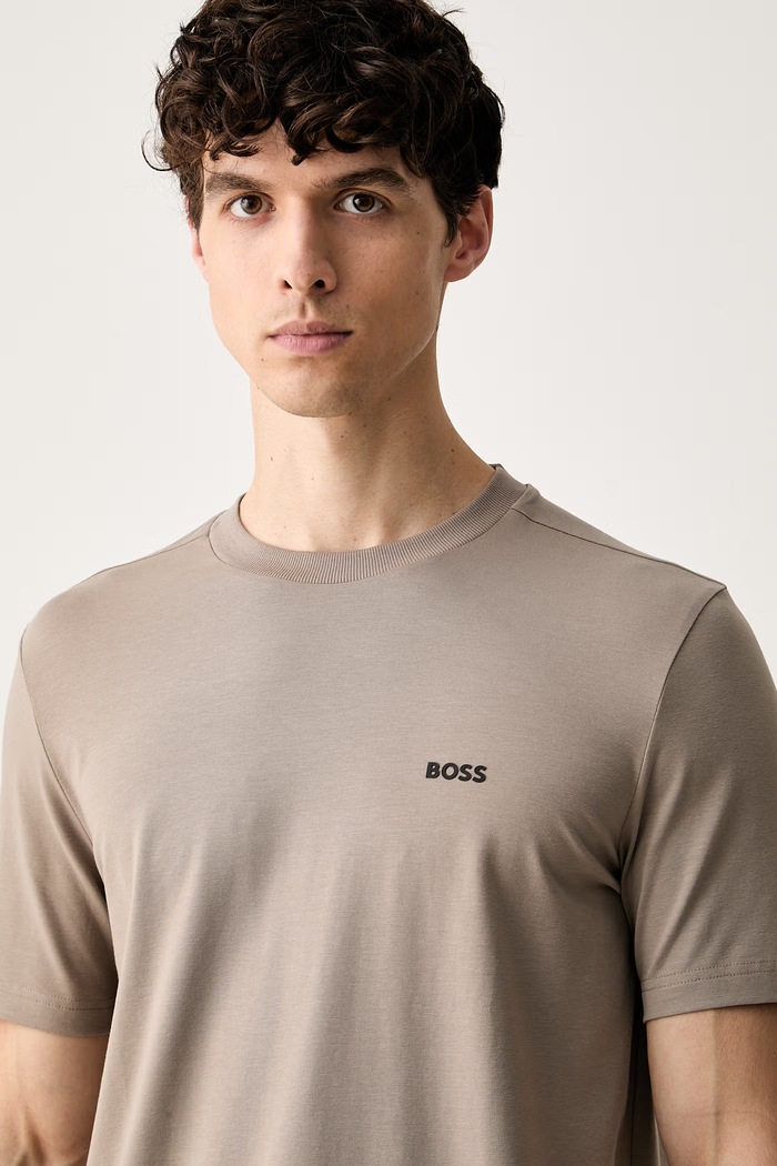 BOSS Green тениска мъжка от памук с еластан Tee бежов 50506373