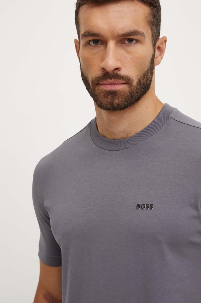 Oblečení BOSS Green tričko pánské bavlněné s elastanem Tee 50506373 šedá