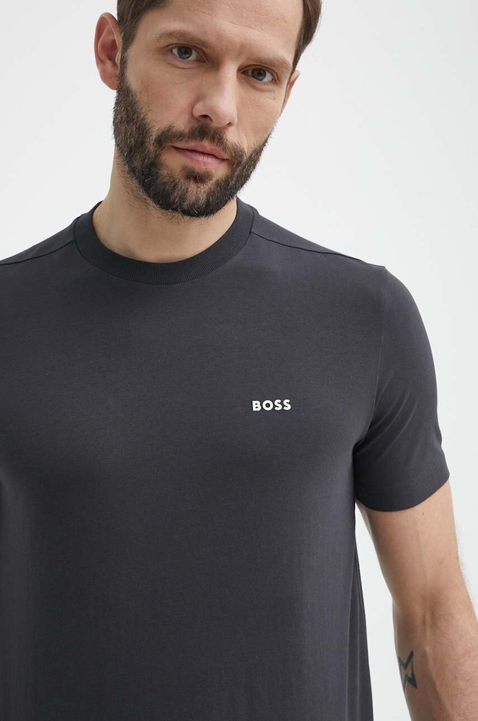 BOSS Green T-shirt męski bawełniany z elastanem Tee z elastanem szary 50506373