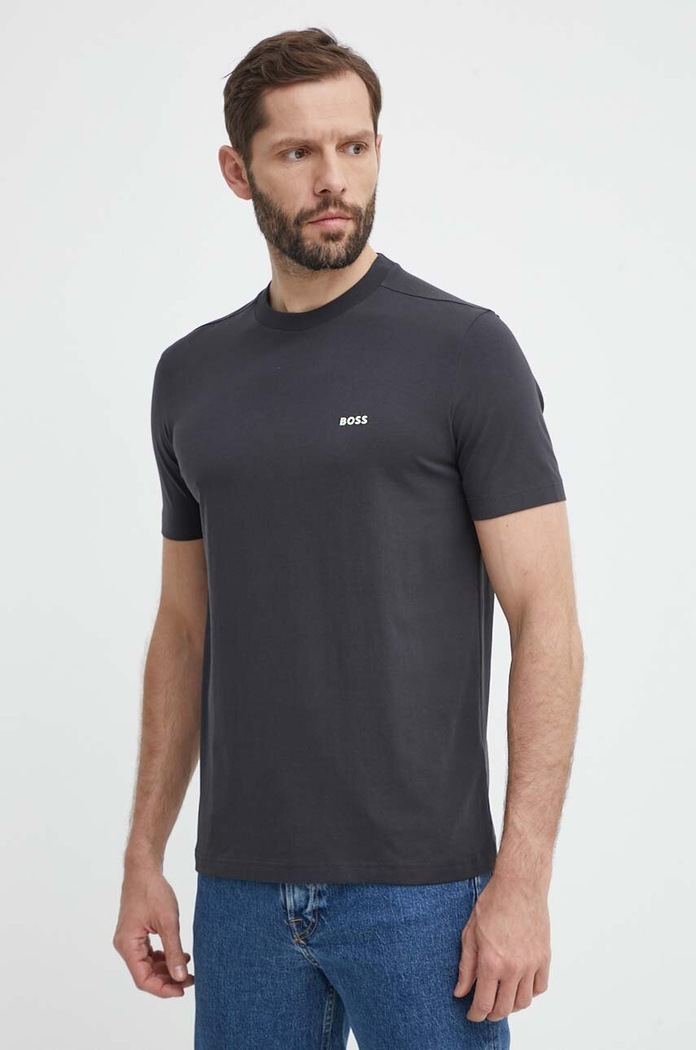 BOSS Green T-shirt męski bawełniany z elastanem Tee 50506373 szary AA00