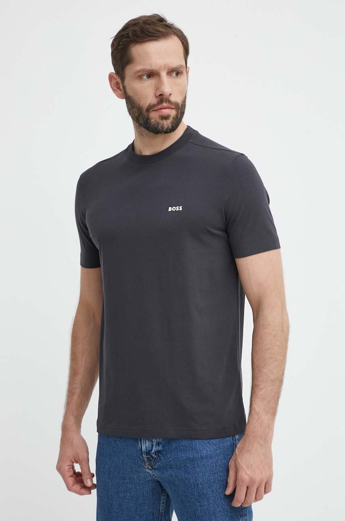 BOSS Green T-shirt męski bawełniany z elastanem Tee 50506373 szary AA00