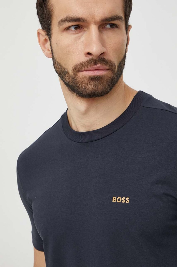 BOSS Green kratka majica moška bombažna z elastanom Tee Potisk modra 50506373