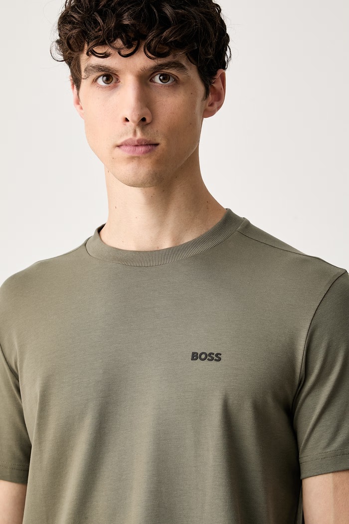 BOSS Green T-shirt męski bawełniany z elastanem Tee zielony 50506373