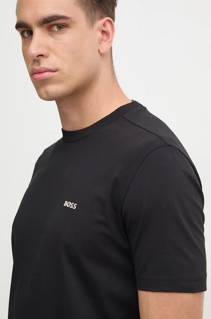 BOSS Green tričko pánské bavlněné s elastanem Tee potisk černá 50506373