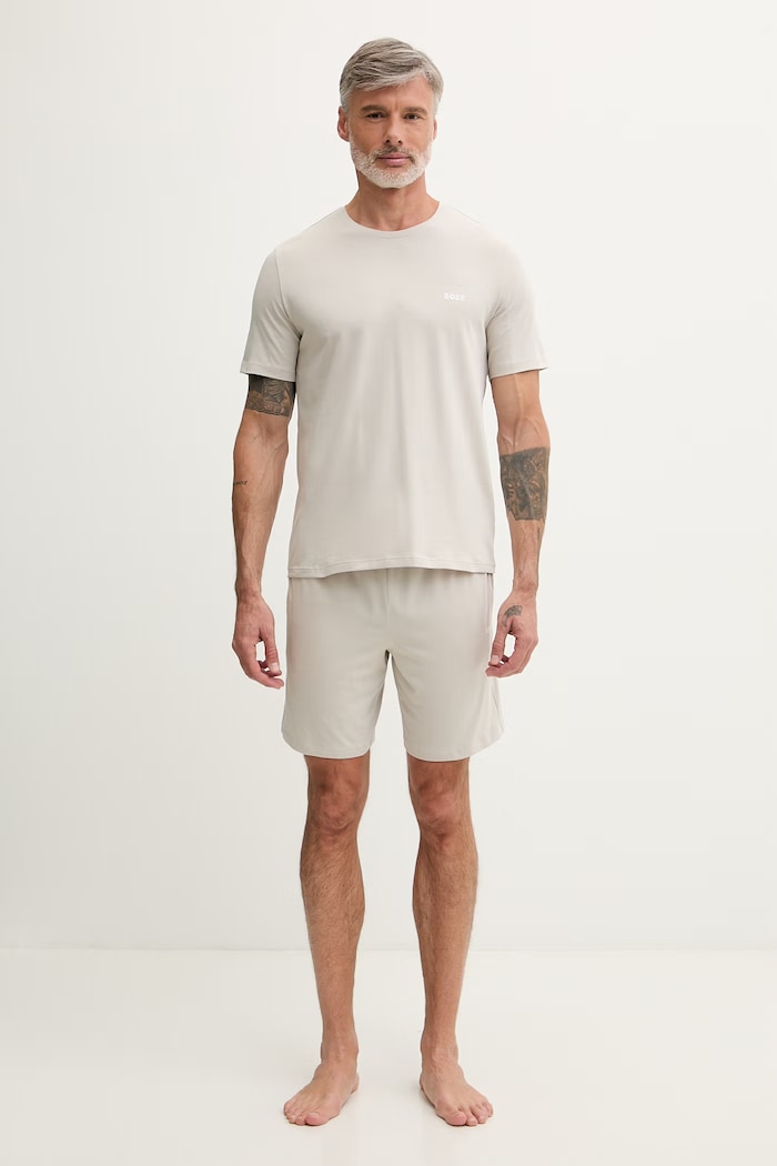 BOSS Lounge tričko pánske bavlnené s elastanom Mix&Match T-Shirt R 50515312 béžová SS26