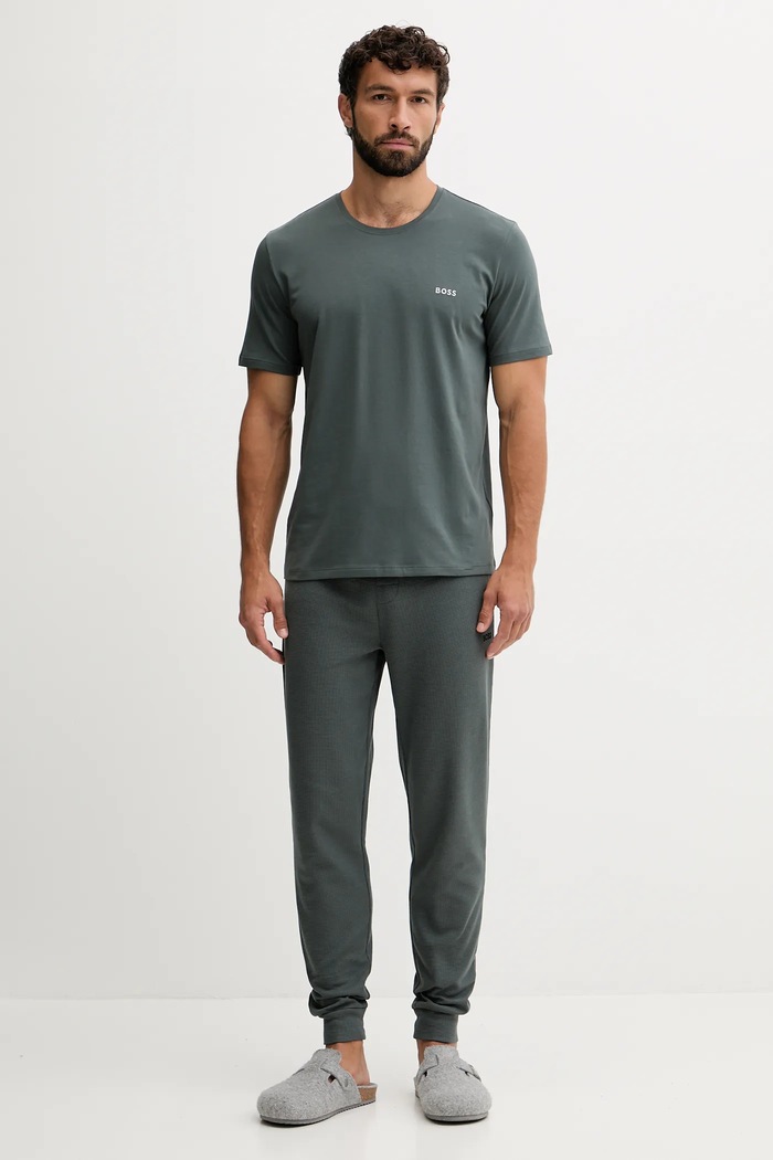 BOSS lounge tričko pánske bavlnené s elastanom Mix&Match T-Shirt R 50515312 zelená SS26