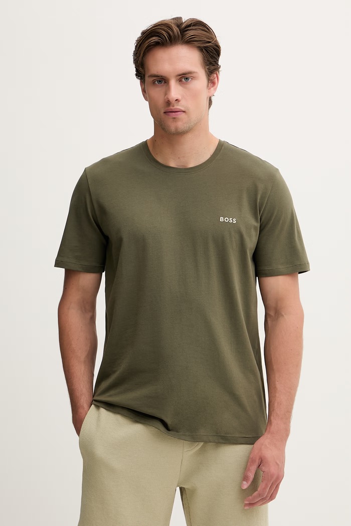 BOSS T-shirt lounge męski bawełniany z elastanem Mix&Match T-Shirt R zielony 50515312