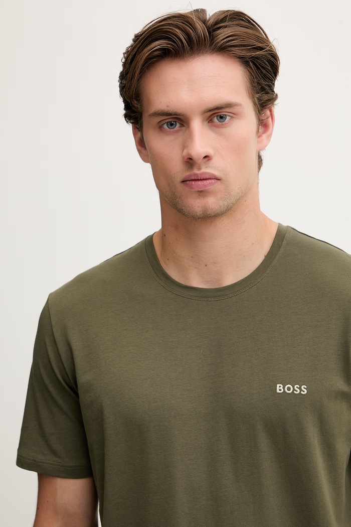 BOSS T-shirt lounge męski bawełniany z elastanem Mix&Match T-Shirt R zielony 50515312