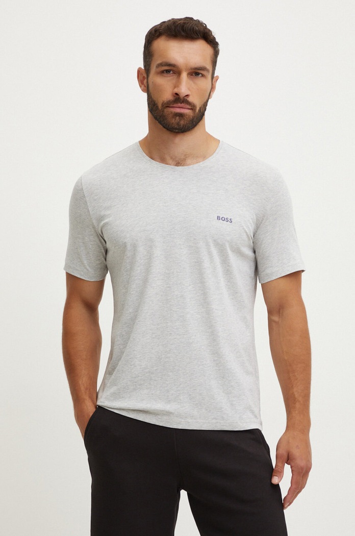 BOSS T-shirt lounge męski bawełniany z elastanem Mix&Match T-Shirt R z elastanem szary 50515312