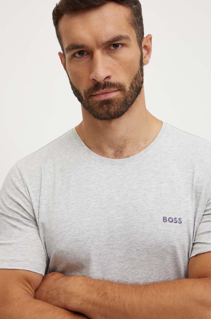 Odzież BOSS T-shirt lounge męski bawełniany z elastanem Mix&Match T-Shirt R 50515312 szary