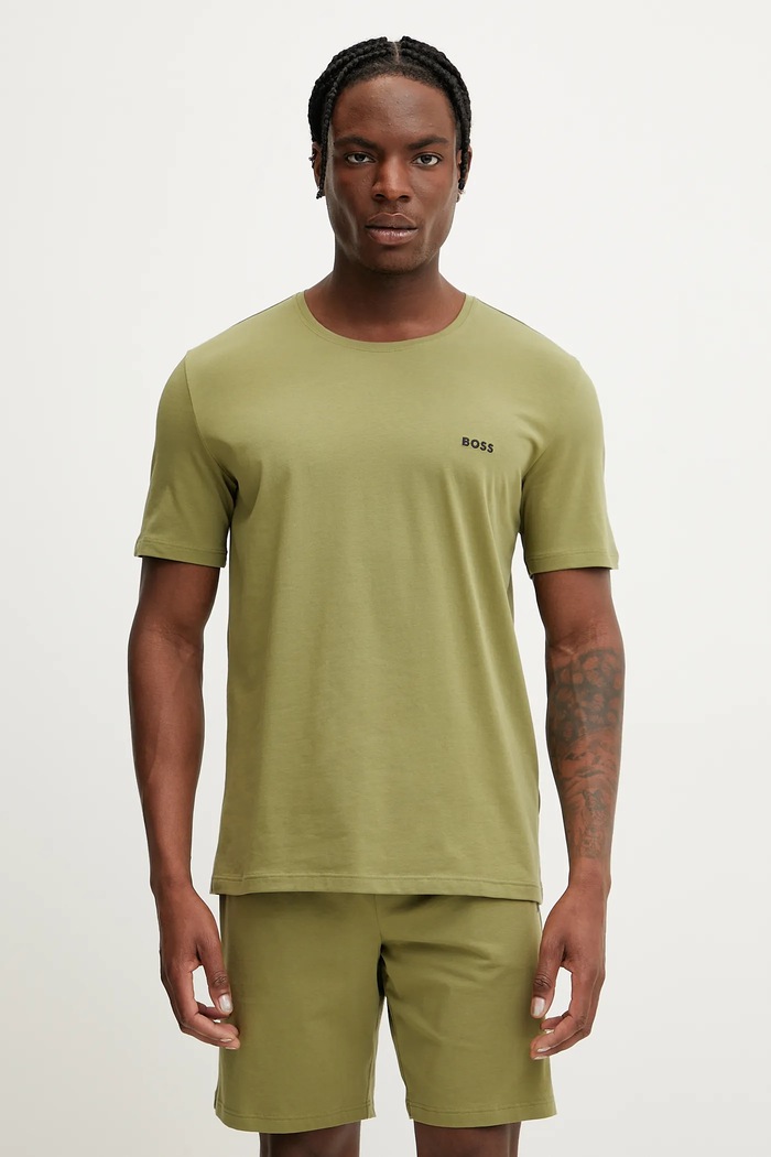 BOSS T-shirt lounge męski bawełniany z elastanem Mix&Match T-Shirt R zielony 50515312