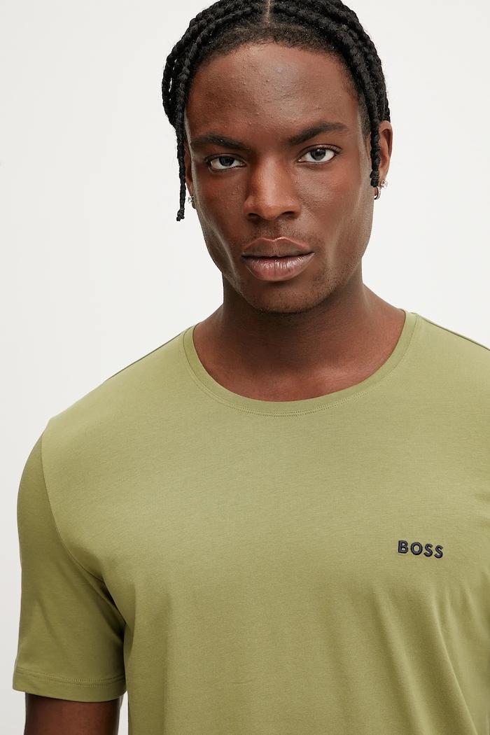 BOSS T-shirt lounge męski bawełniany z elastanem Mix&Match T-Shirt R zielony 50515312