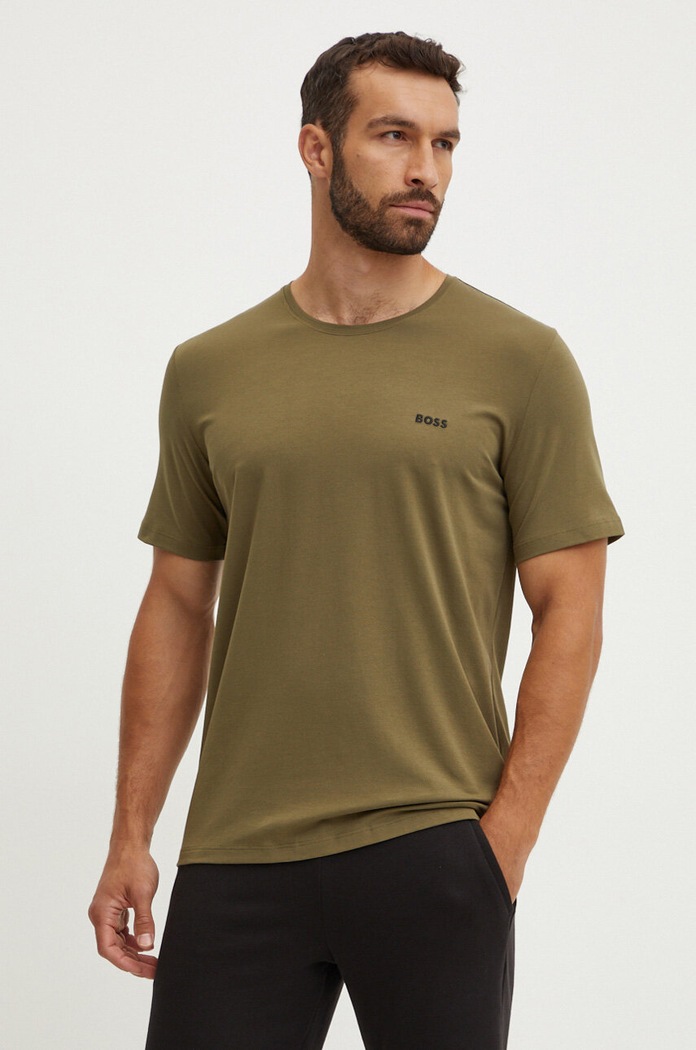 BOSS T-shirt lounge męski bawełniany z elastanem Mix&Match T-Shirt R zielony 50515312