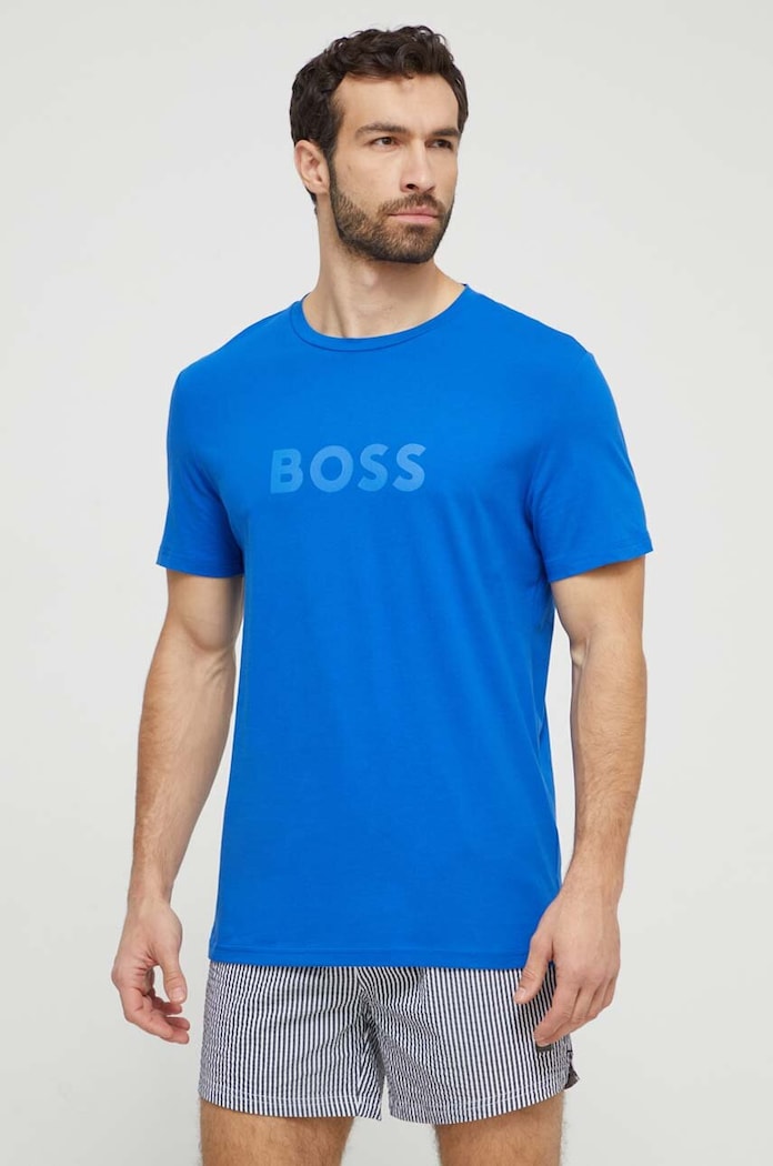 Bavlněné tričko BOSS potisk modrá 50503276