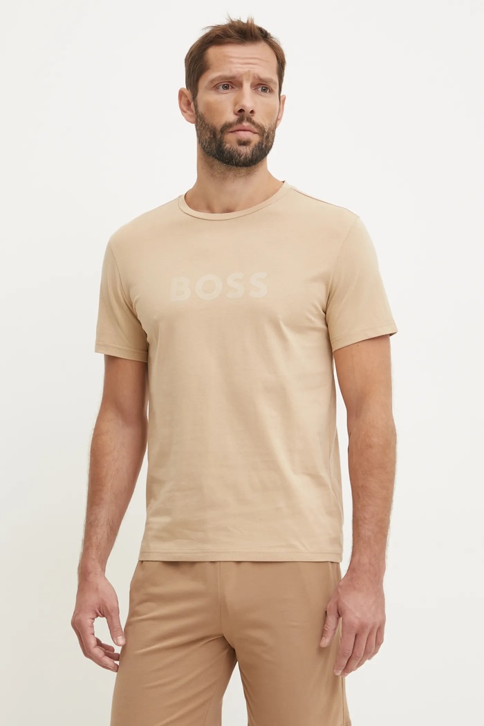 Bavlněné tričko BOSS potisk béžová 50503276
