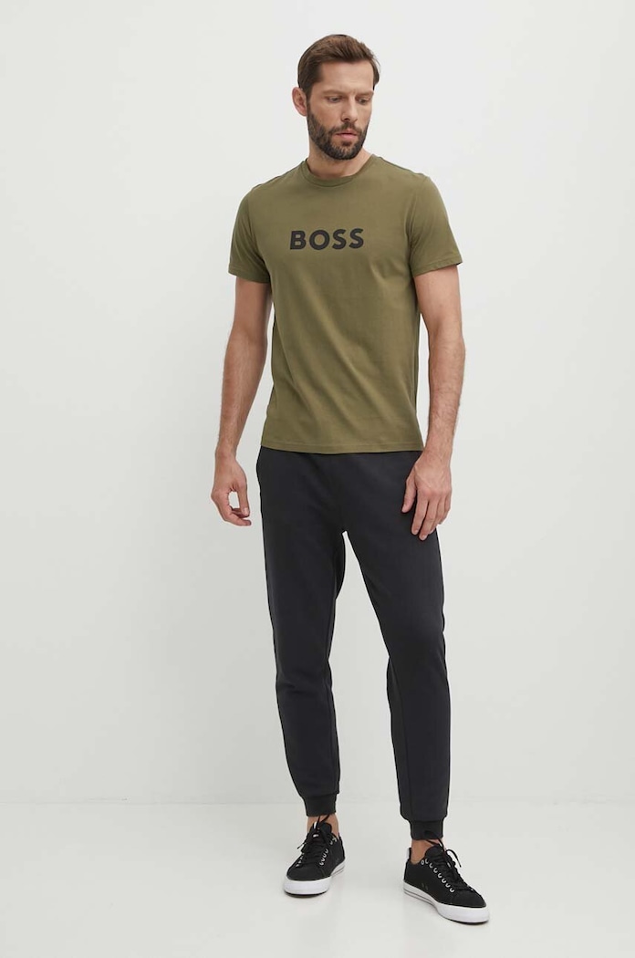 BOSS t-shirt bawełniany 50503276 zielony SS25