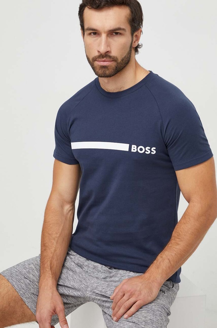 BOSS T-shirt bawełniany T-Shirt RN Slim Fit granatowy 50517970