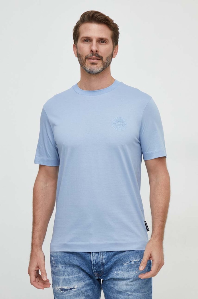 BOSS t-shirt bawełniany nadruk niebieski 50507787