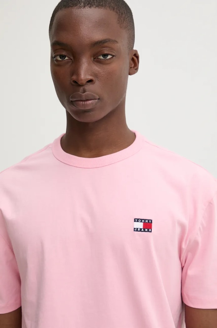 Bavlněné tričko Tommy Jeans hladký růžová DM0DM17995