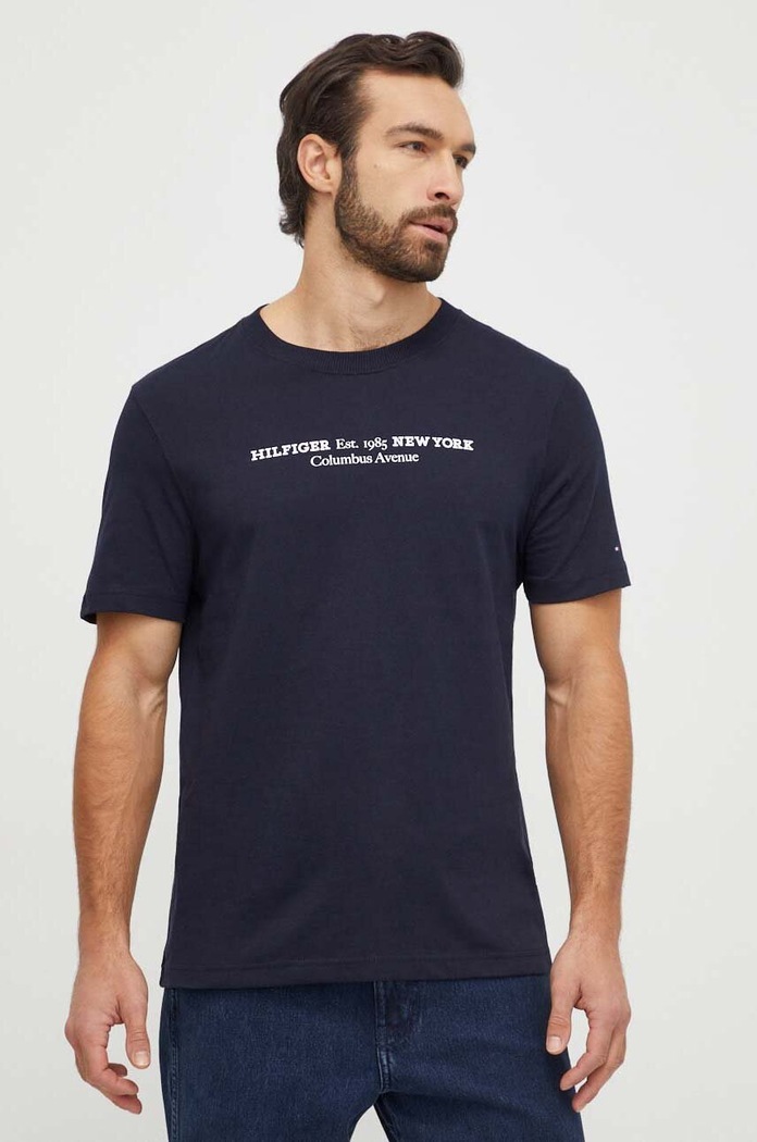 Bavlnené tričko Tommy Hilfiger MW0MW33895 tmavomodrá SS24