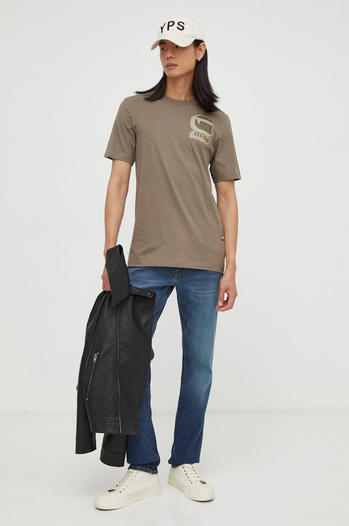 G-Star t-shirt bawełniany D23901.336 beżowy SS24