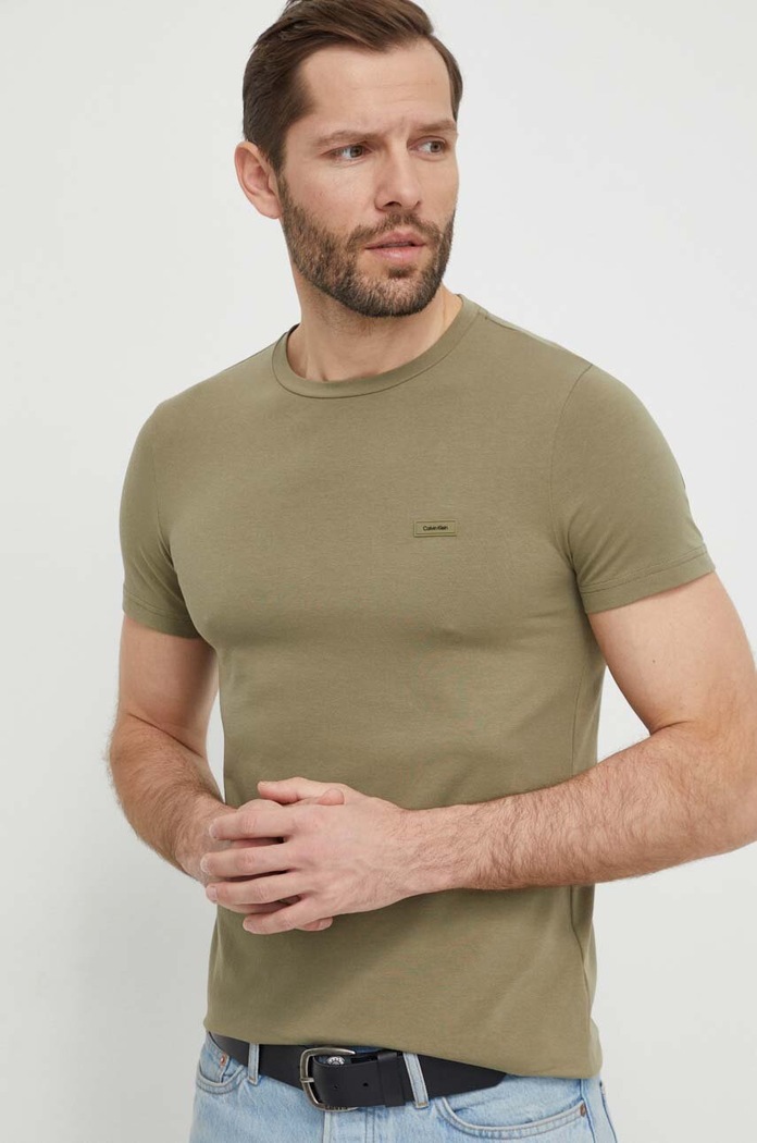 Calvin Klein T-shirt męski bawełniany zielony K10K112724