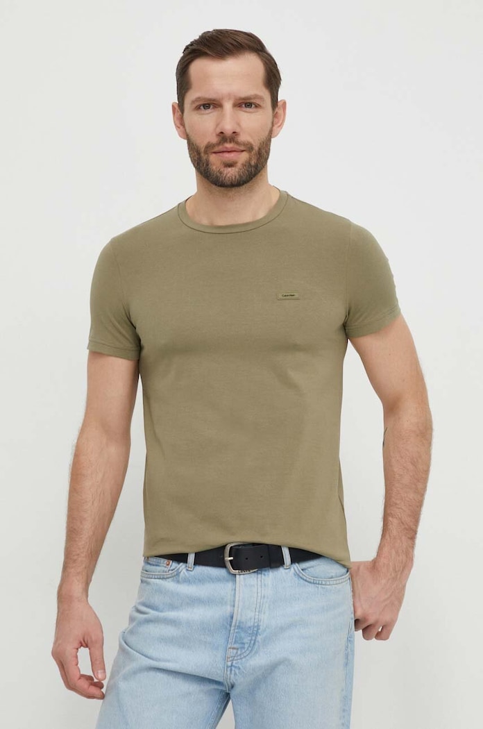 Odzież Calvin Klein T-shirt męski bawełniany K10K112724 zielony