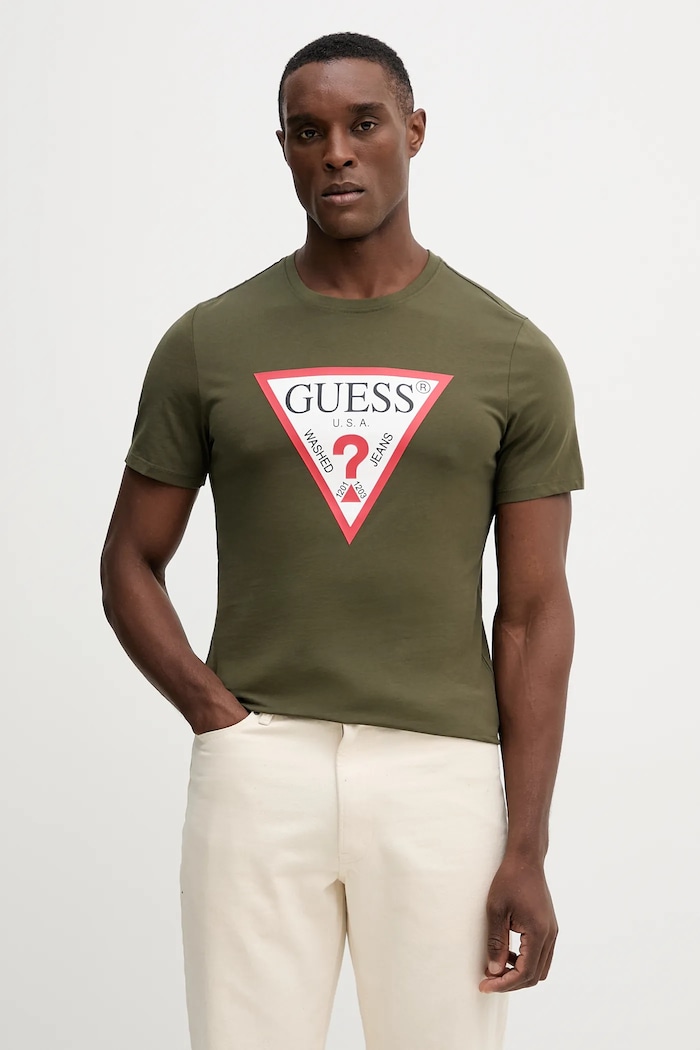 Bavlněné tričko Guess slim zelená M2YI71.I3Z14
