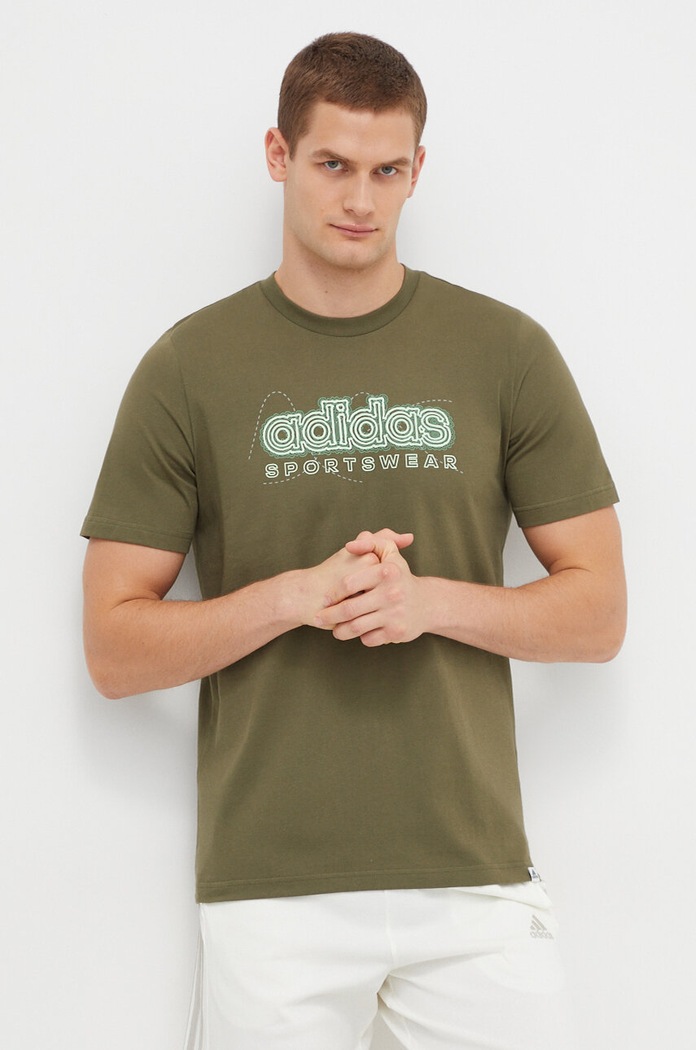 Bavlněné tričko adidas potisk zelená IM8314
