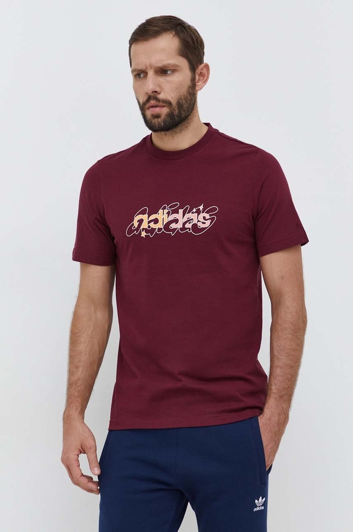 adidas t-shirt bawełniany nadruk bordowy IM8317
