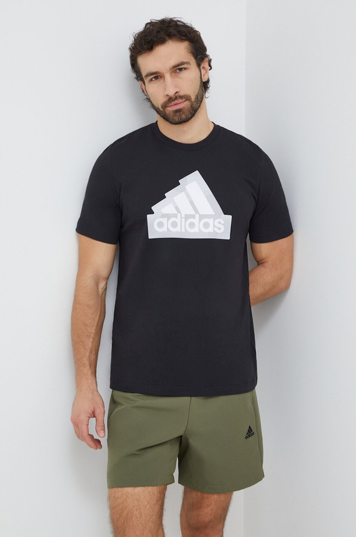 adidas t-shirt bawełniany nadruk czarny IS2855