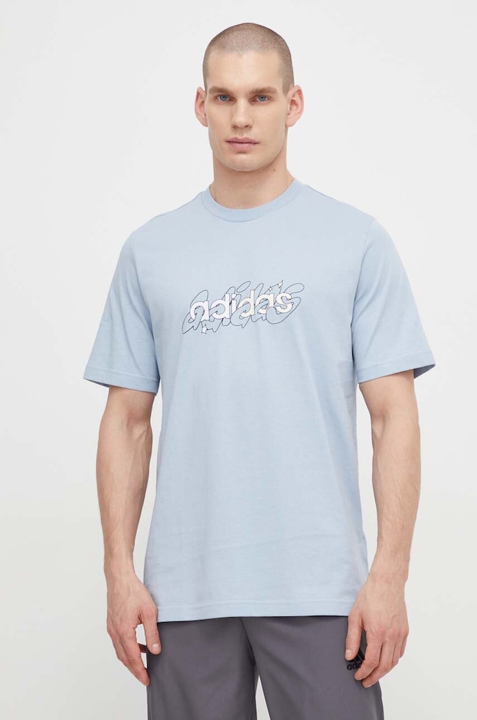 Bavlněné tričko adidas potisk modrá IS2867