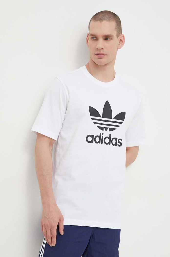 Памучна тениска adidas Originals Trefoil стандартна бял IV5353