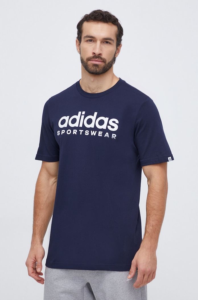 Bavlněné tričko adidas potisk námořnická modř IW8834