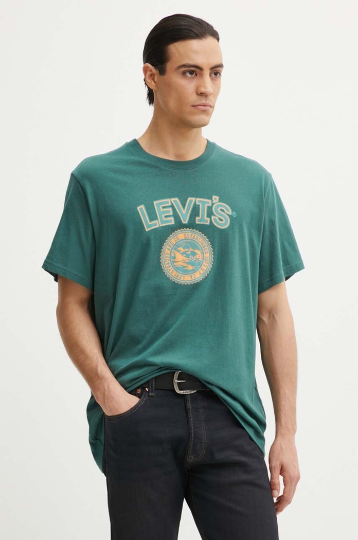 Levi's basic t-shirt ανδρικό βαμβακερό RELAXED FIT TEE στάμπα πράσινο 16143