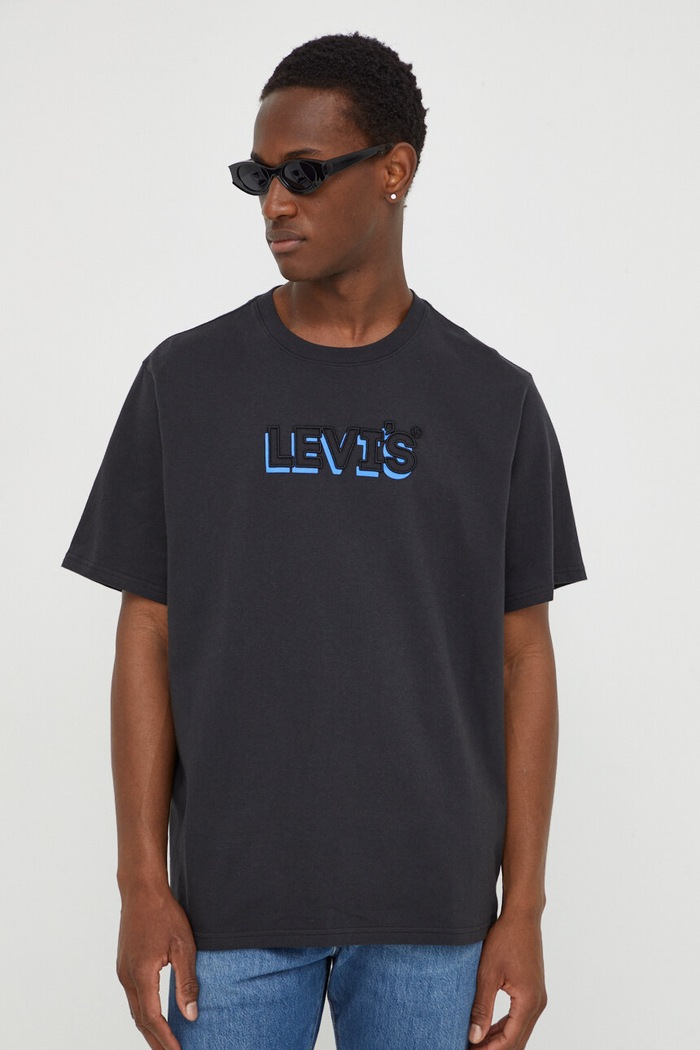 Levi's basic t-shirt ανδρικό βαμβακερό RELAXED FIT TEE στάμπα μαύρο 16143