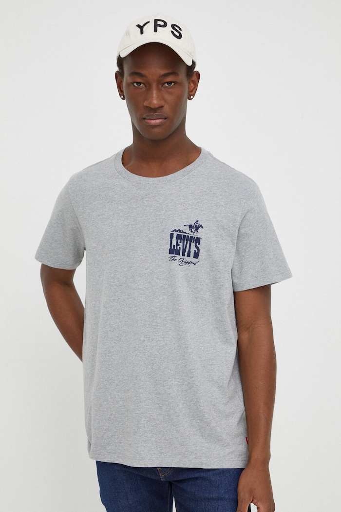 Bavlnené tričko Levi's potlač sivá 22491