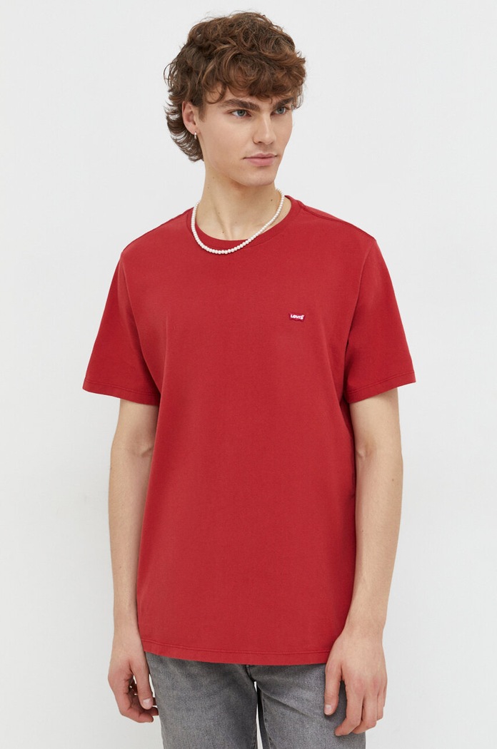 Bavlnené tričko Levi's jednofarebný červená 56605