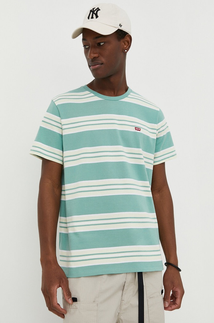 Bavlněné tričko Levi's hladký zelená 56605