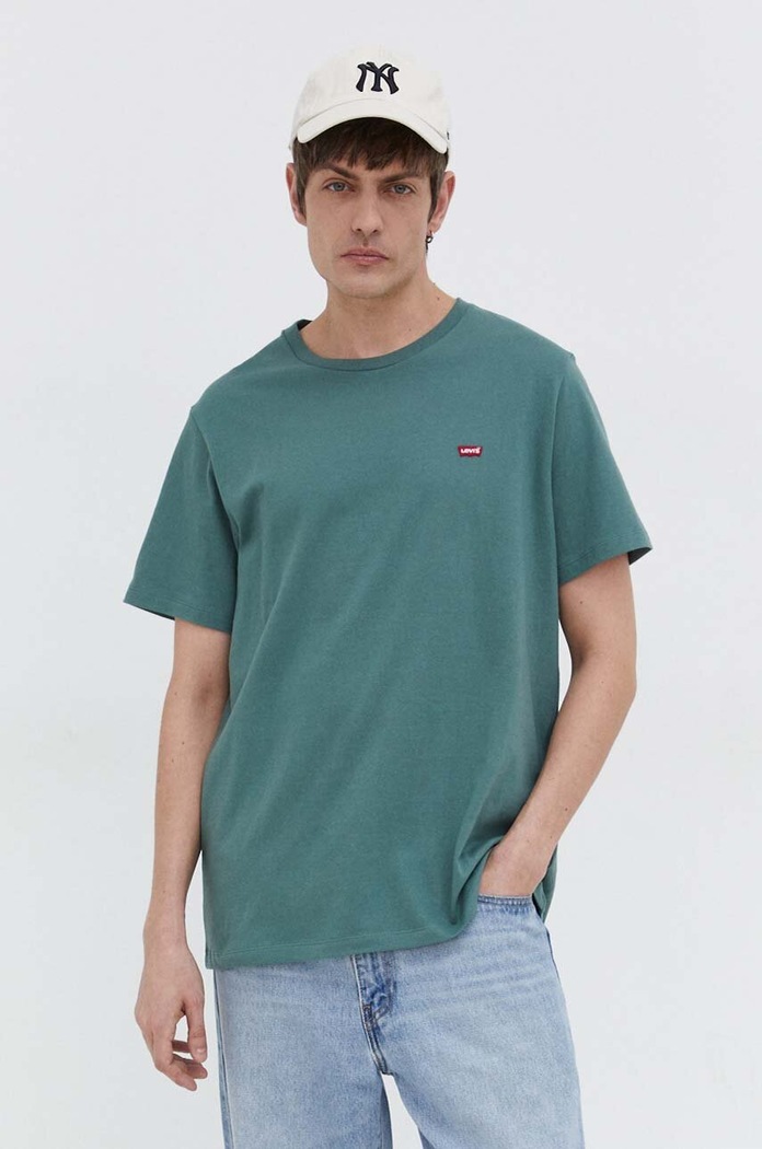 Bavlněné tričko Levi's hladký zelená 56605