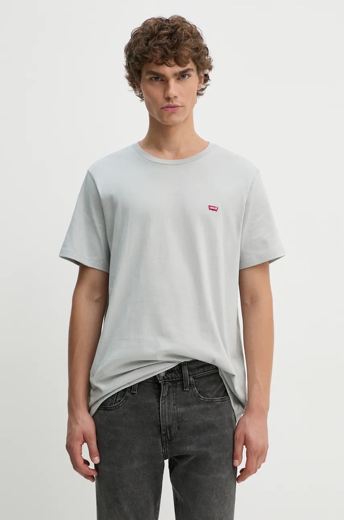 Bombažna kratka majica Levi's Brez vzorca siva 56605