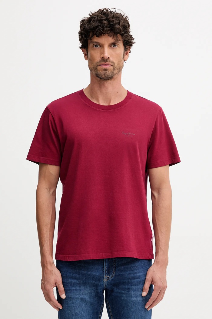 Bavlnené tričko Pepe Jeans JACKO jednofarebný burgundské PM508664