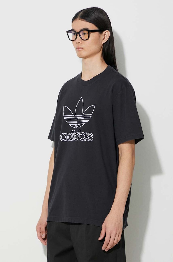 Βαμβακερό μπλουζάκι adidas Originals Trefoil Tee μαύρο IU2347
