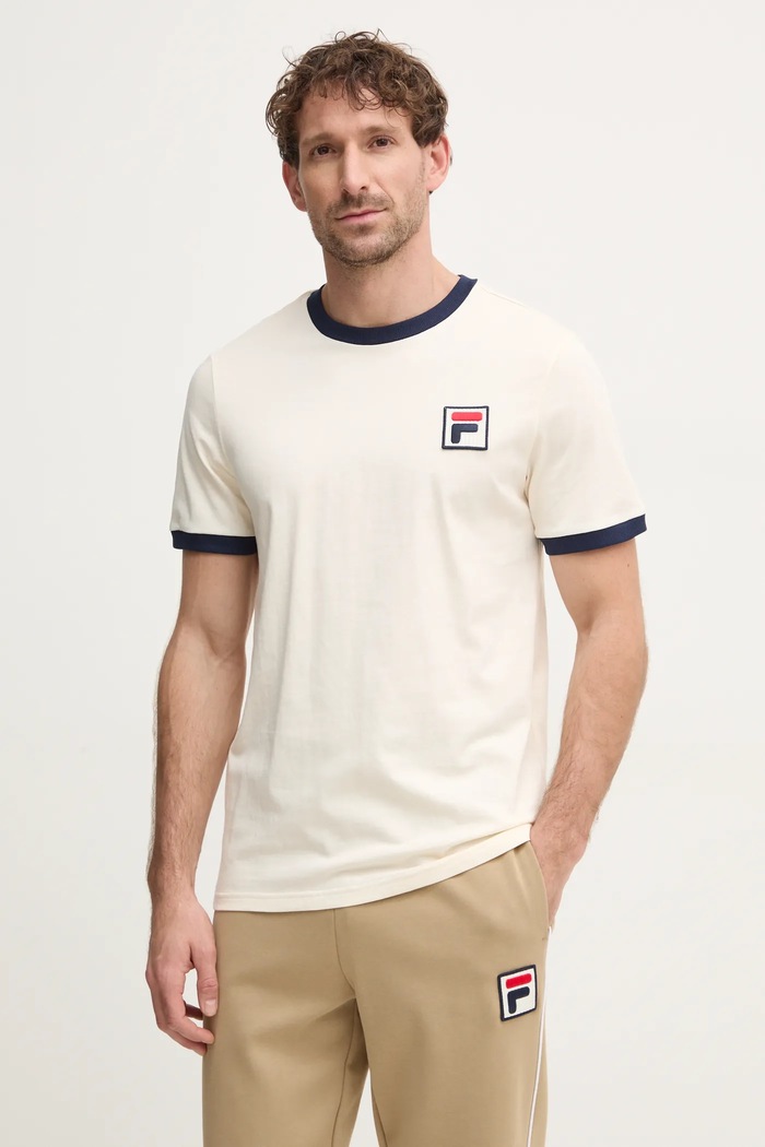 Fila t-shirt bawełniany wzorzyste beżowy FAM0641