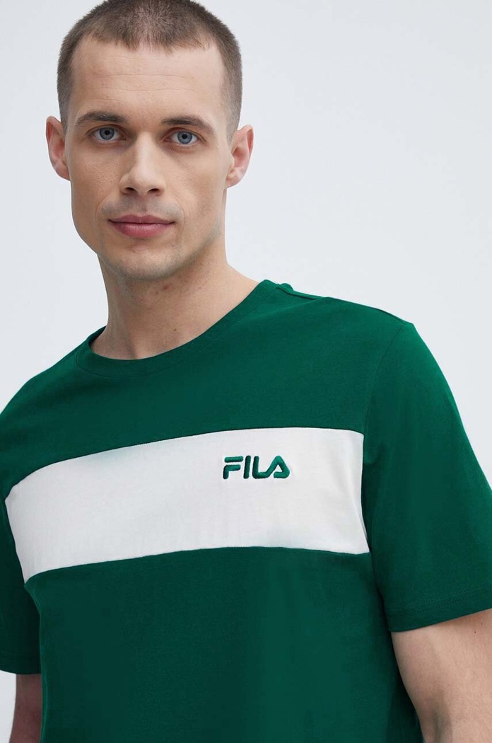 Bavlněné tričko Fila Lankaran kulatý zelená FAM0680