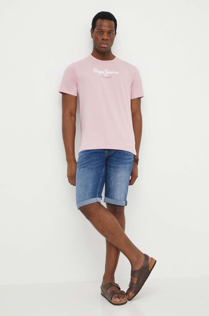 Pepe Jeans T-shirt męski bawełniany EGGO N PM508208 różowy SS25
