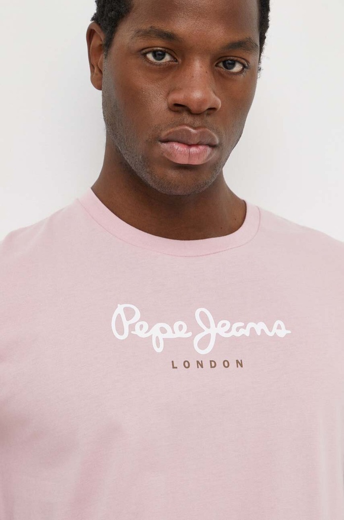 Pepe Jeans T-shirt męski bawełniany EGGO N różowy PM508208