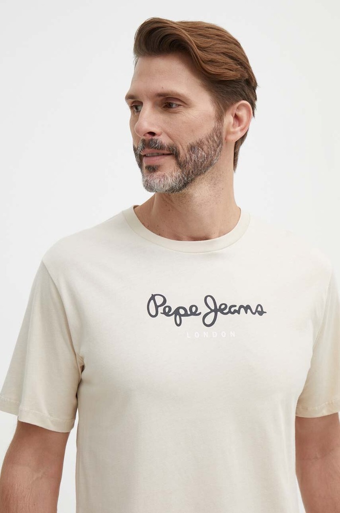 Памучна тениска Pepe Jeans Eggo N бежов PM508208