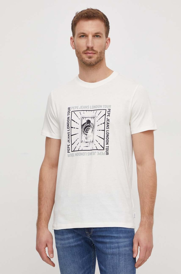 Bavlněné tričko Pepe Jeans Chuck slim béžová PM509225